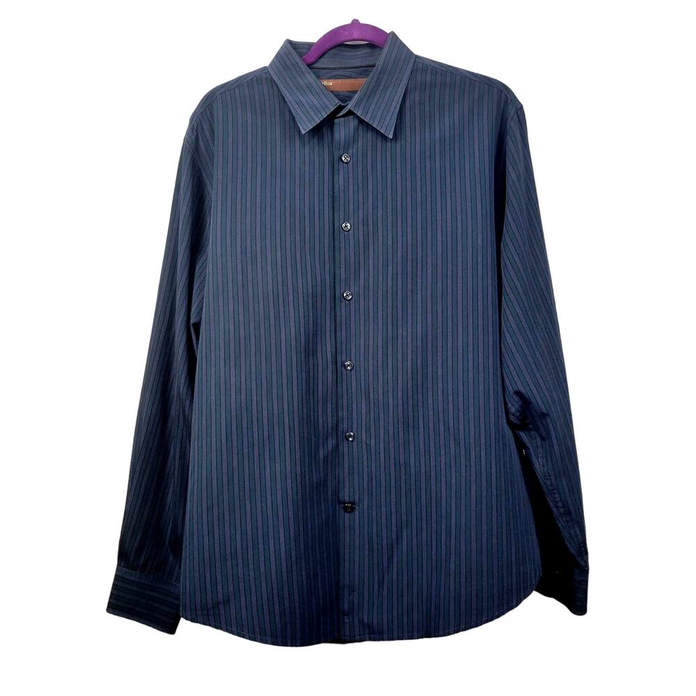 Vintage Perry Ellis Long Sleeve Green  and‎ Gray Stripe Shirt Size XL